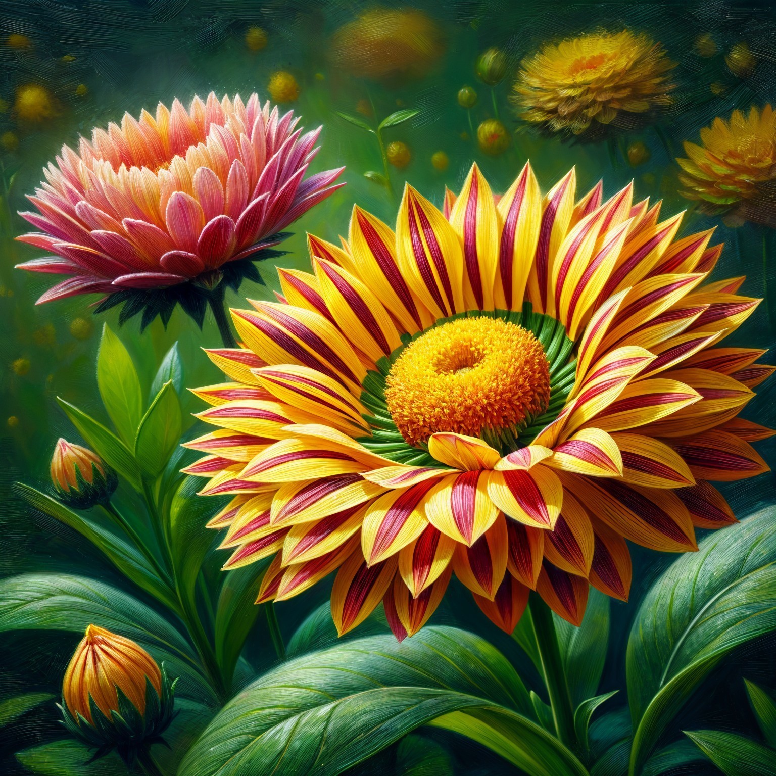 Vibrant Garden Scene with Detailed Colorful Flowers