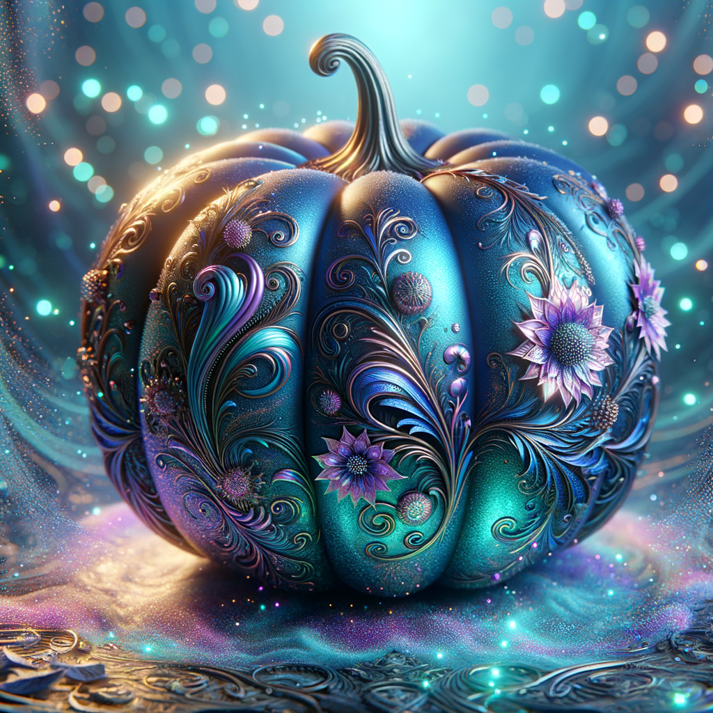 Ornate Glowing Pumpkin with Floral Patterns and Bokeh