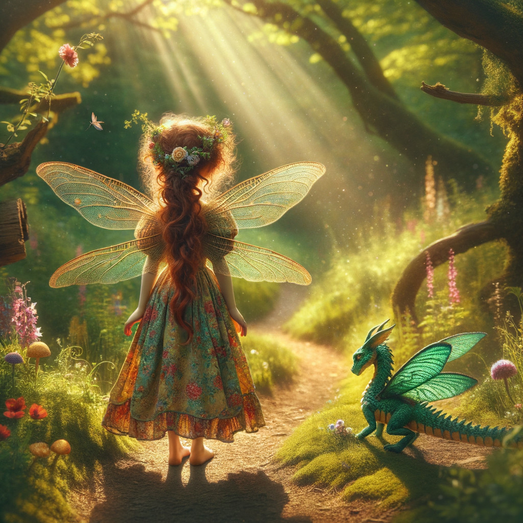 Fairy and Dragon in a Mystical Forest Setting