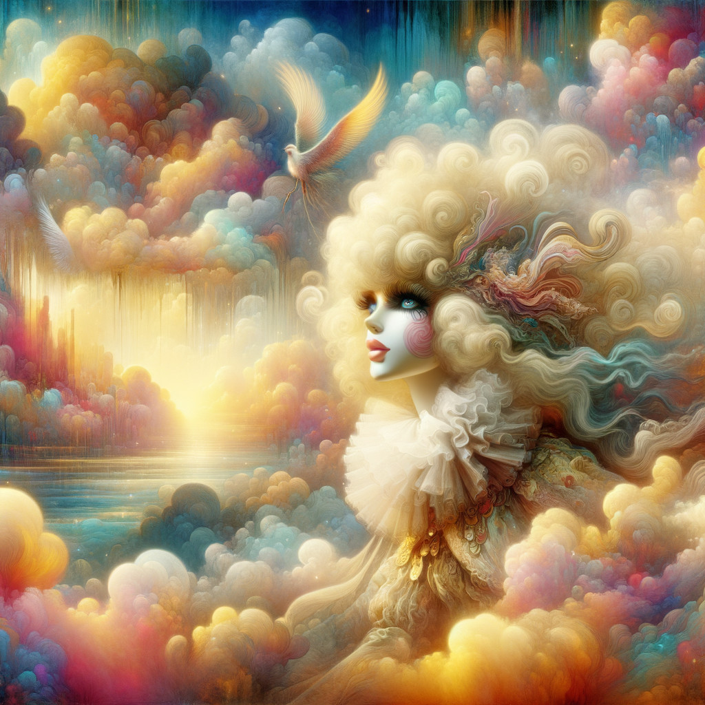 Dreamlike Scene with Woman and Fantastical Landscape