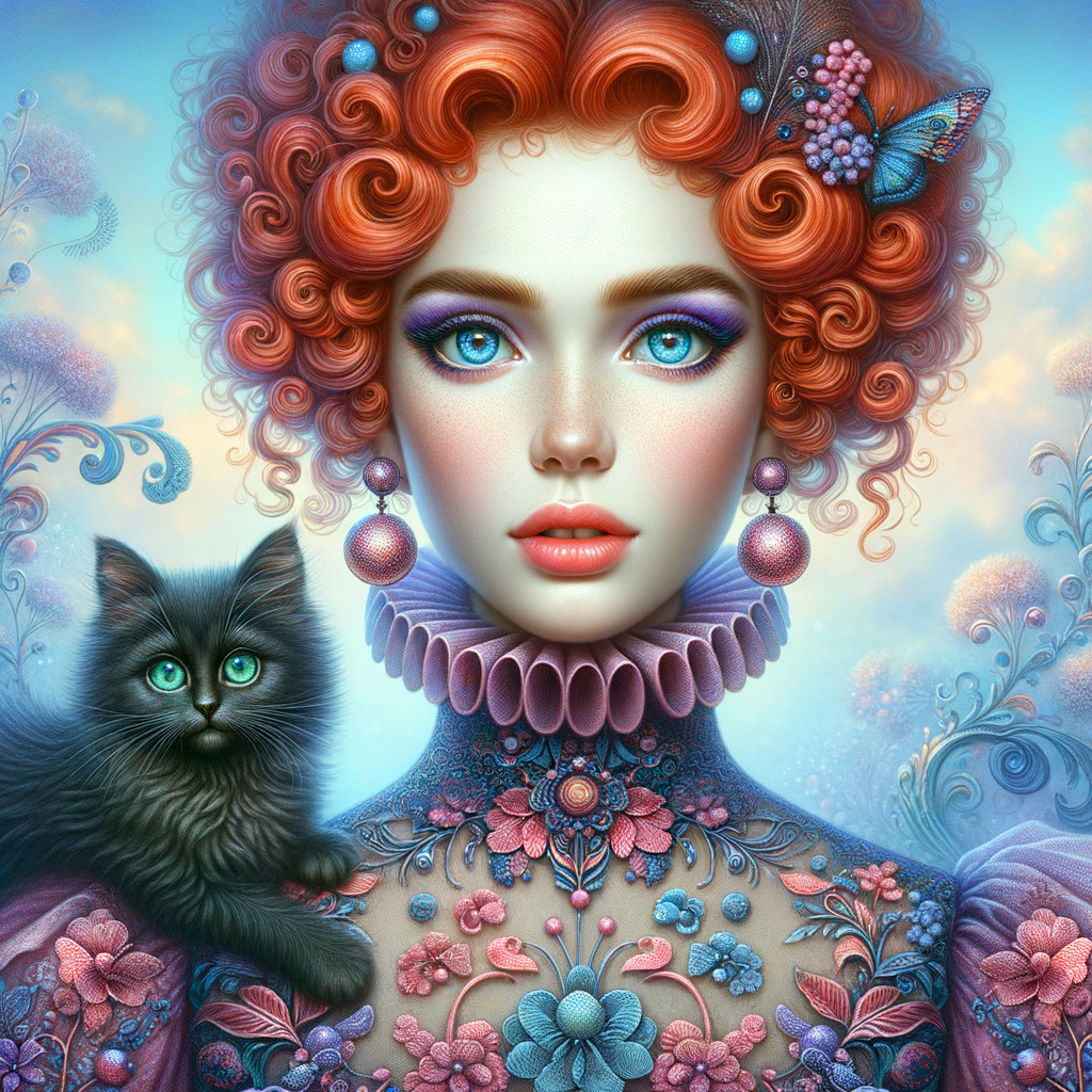 Portrait of a woman with red hair and butterflies