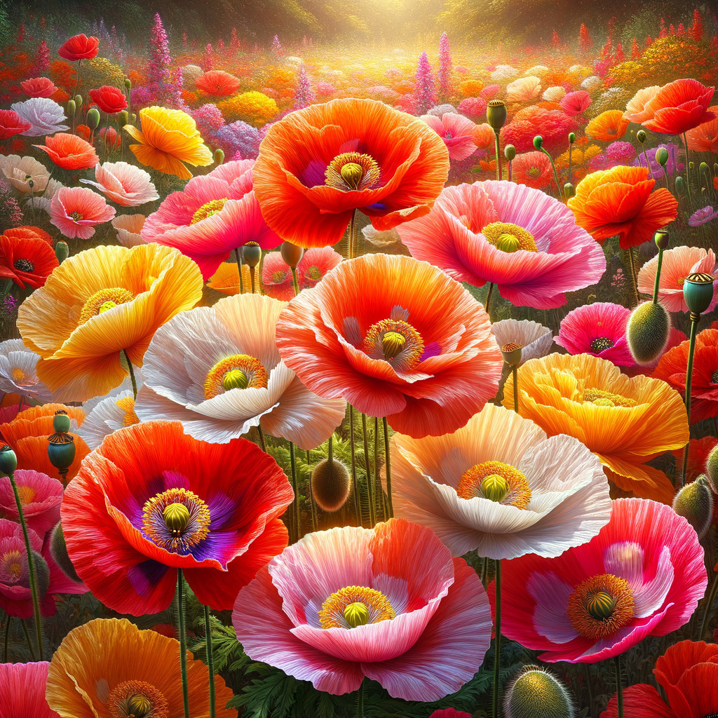 Vibrant Field of Blooming Poppies in Rich Hues