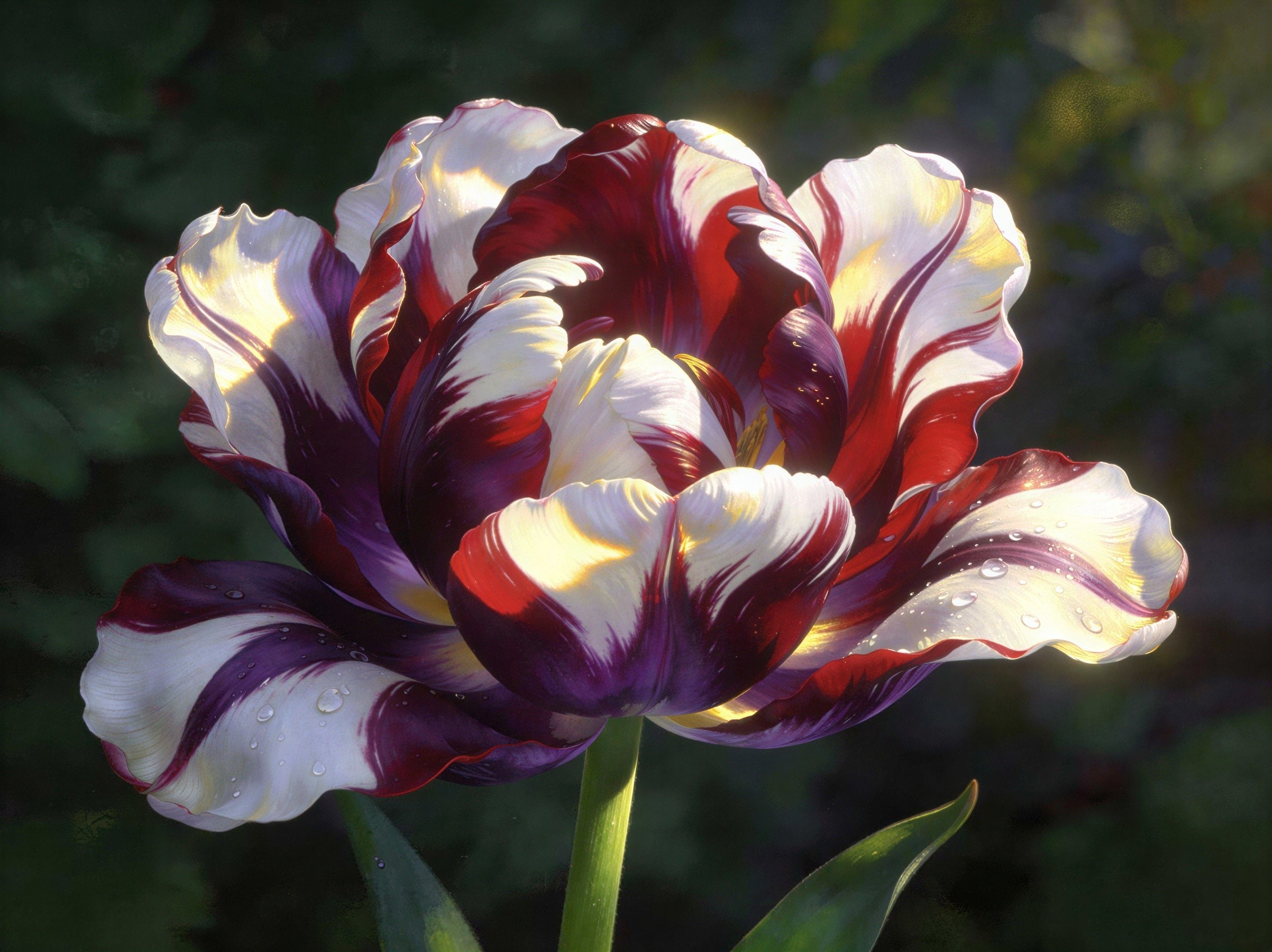 Photorealistic depiction of a vibrant parrot tulip