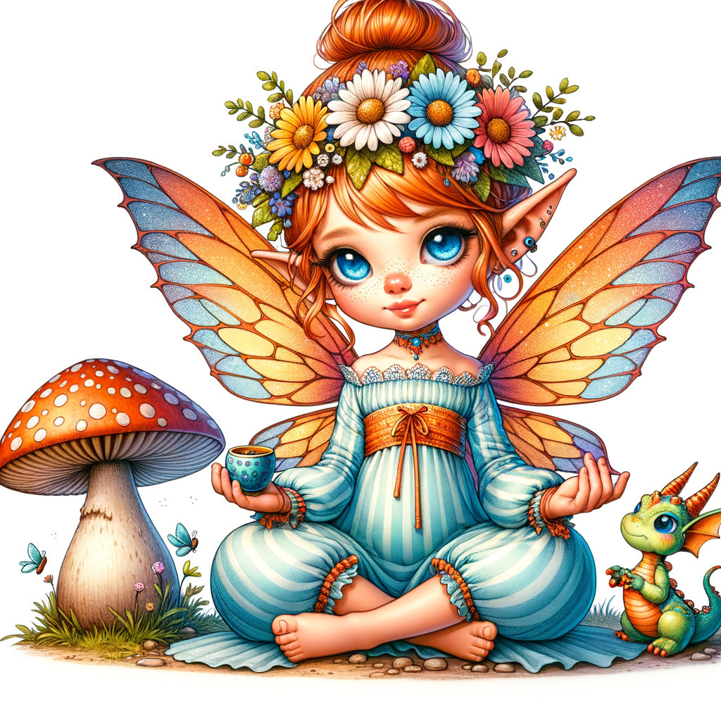 Whimsical Fairy with Butterfly Wings and Dragonling