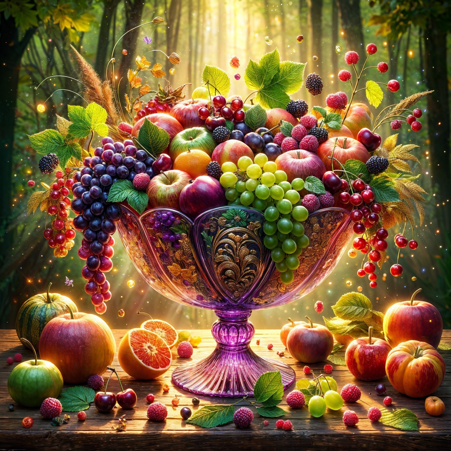 Vibrant Fruit Bowl with Colorful Assortment and Glow
