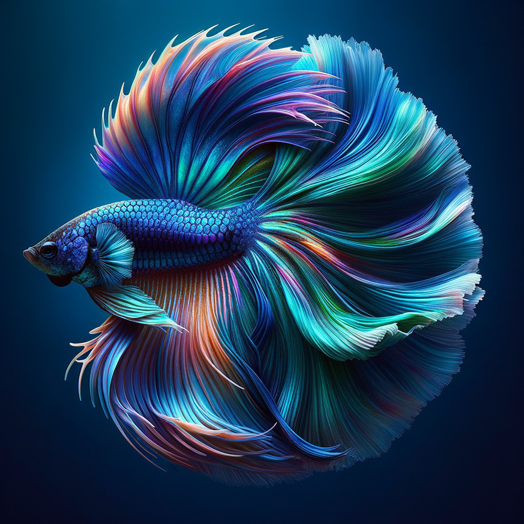Vibrant Betta Fish with Colorful Fins in Blue Water