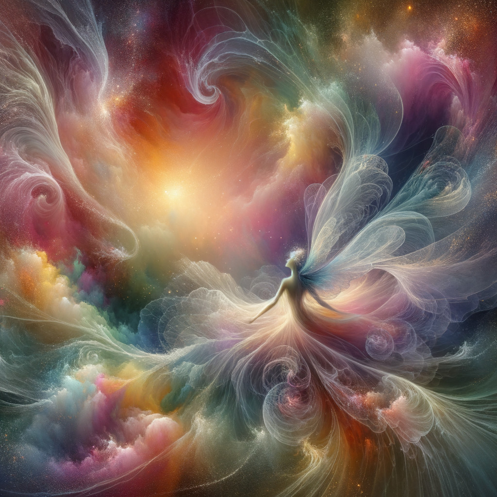 Dreamlike Cosmic Scene with Swirling Colors and Forms