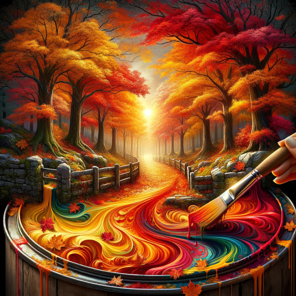 Vibrant Autumn Landscape with Colorful Artistic Elements