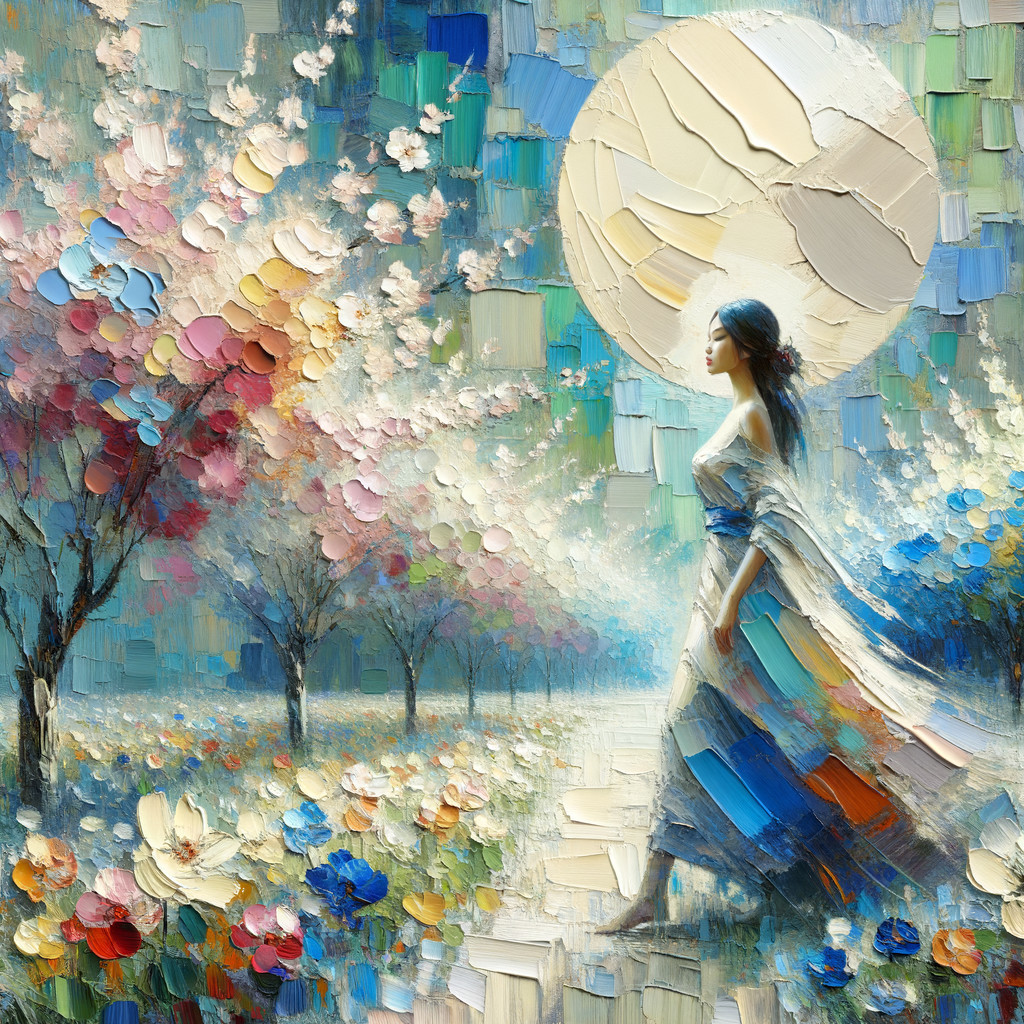 Serene landscape with a woman in a vibrant garden