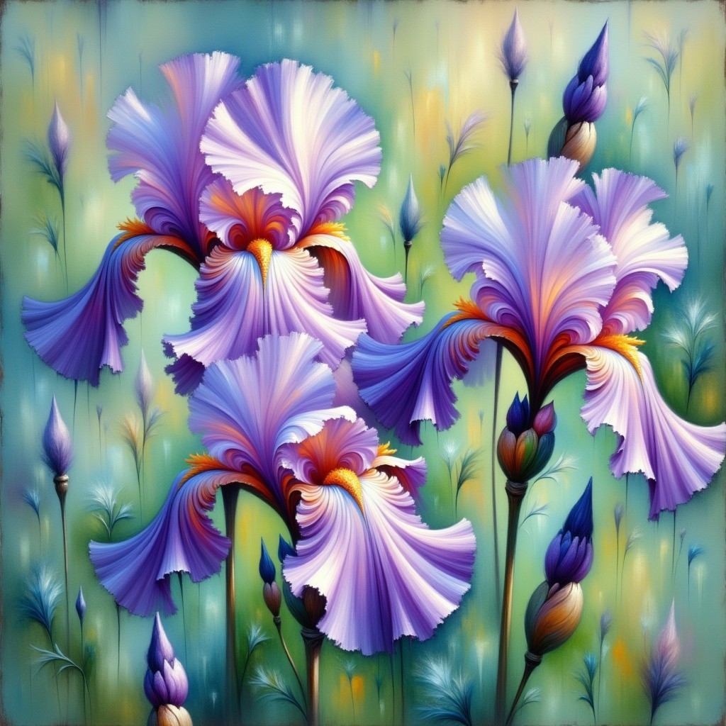 Surreal Illustration of Detailed Irises in Vibrant Colors