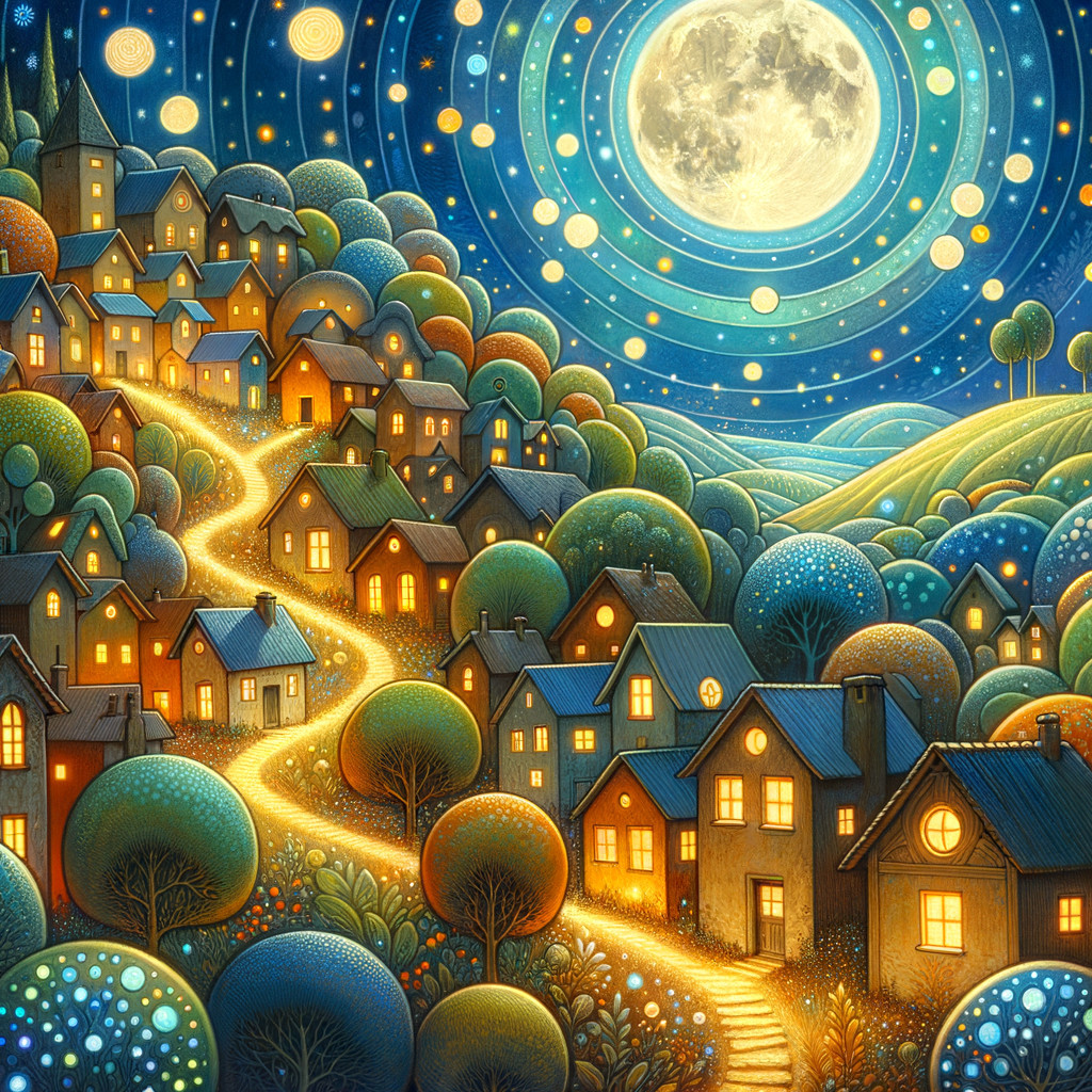 Whimsical Village Under a Starry Night Sky