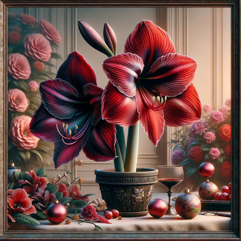 Elegant Christmas Still Life with Amaryllis Flowers