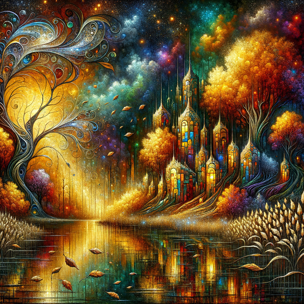Vibrant Dreamlike Landscape with Mystical City