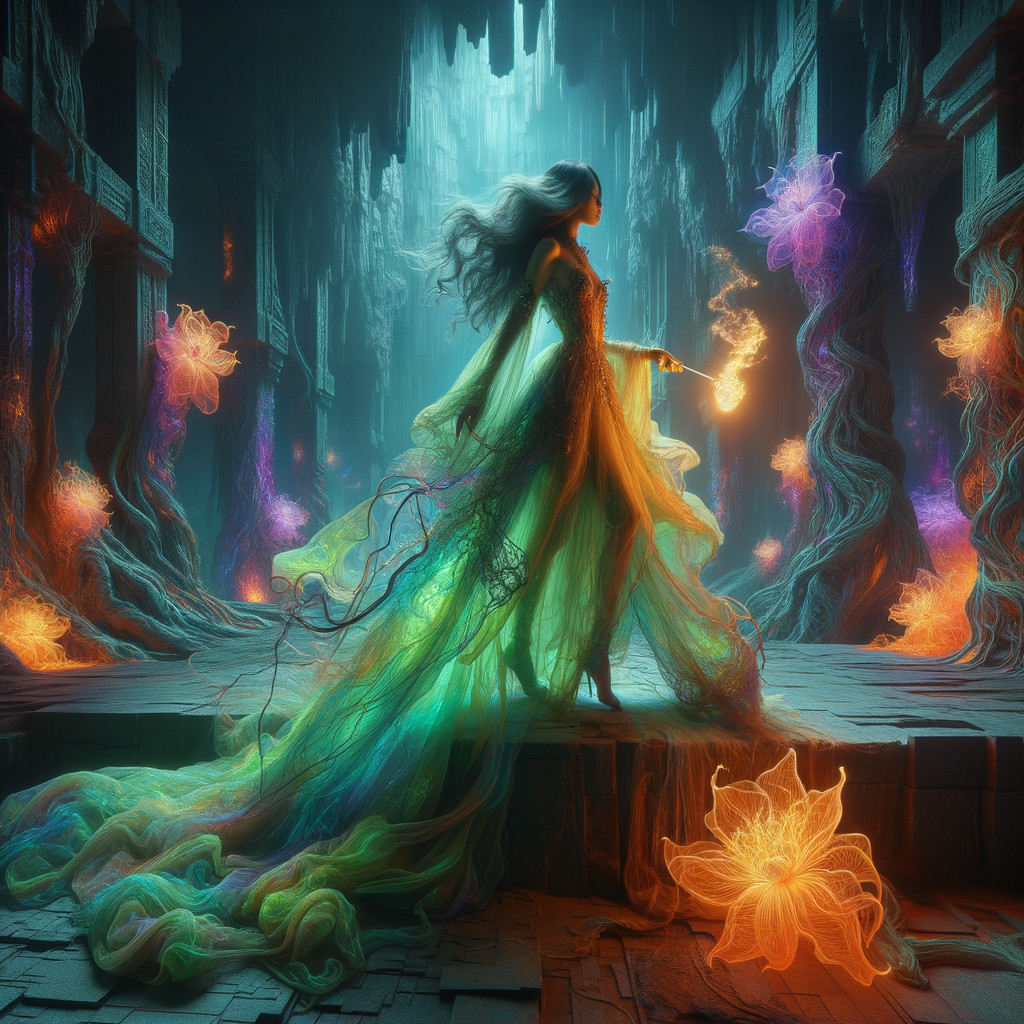 Ethereal Underground Realm with Luminescent Flora