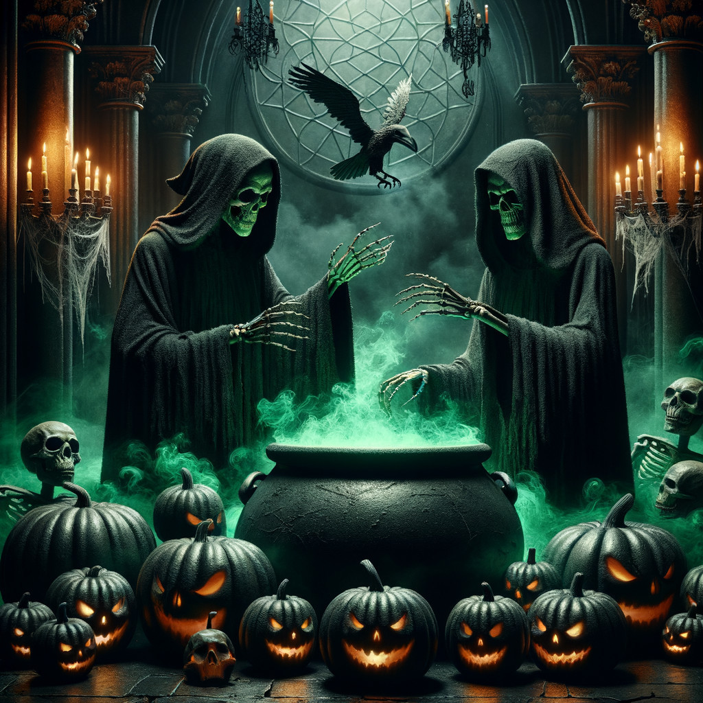 Gothic Chamber with Skeletal Figures and Cauldron