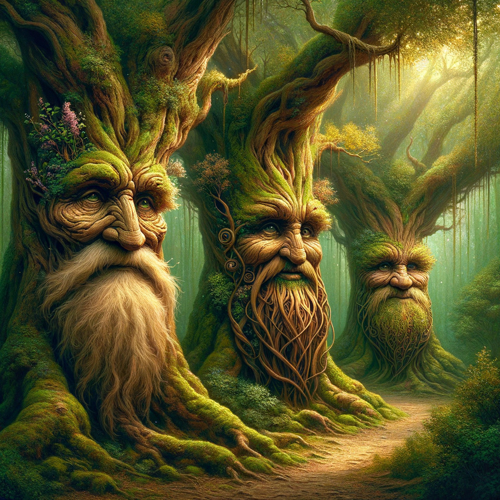 Ancient Tree Guardians in a Mystical Forest Setting