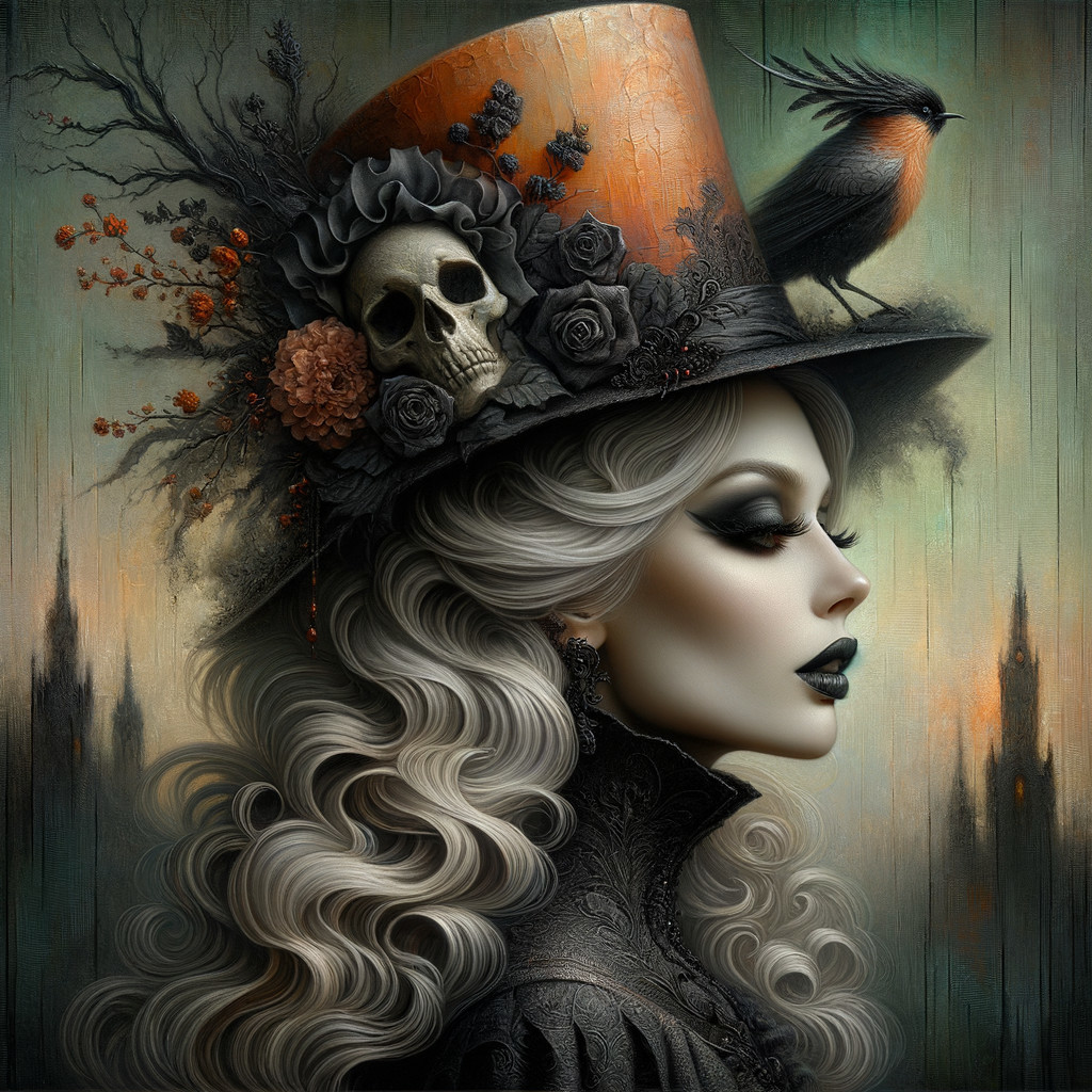 Gothic Profile of a Woman with Elaborate Top Hat