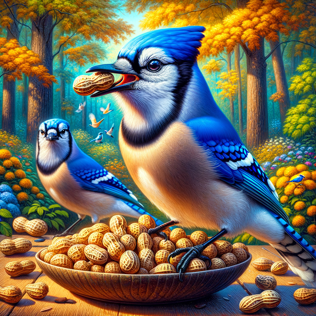 Blue Jays in a Colorful Autumn Forest Scene