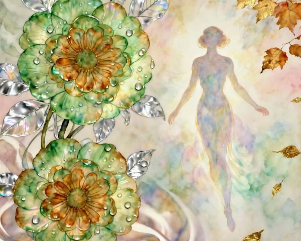 Intricate Dreamlike Painting with Pastel Flowers and Vines