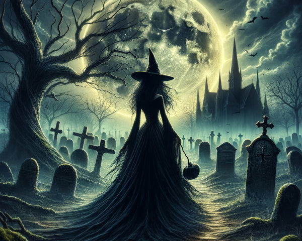 Eerie Graveyard Scene Under Full Moonlight