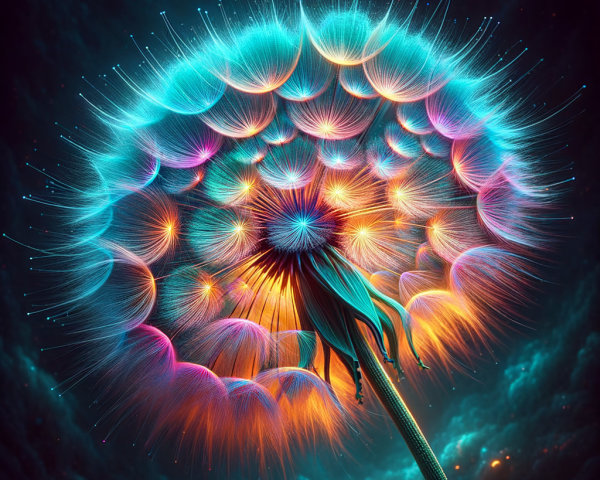 Surreal Dandelion Blossom with Cosmic Background