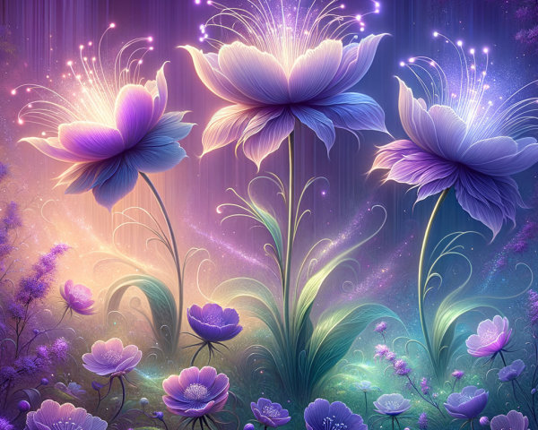 Luminous Flowers Blooming in a Mystical Backdrop