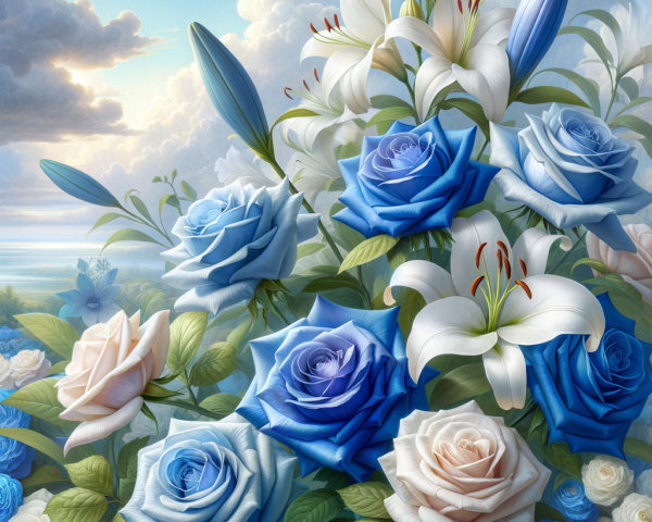 Vibrant Floral Arrangement with Blue and White Flowers