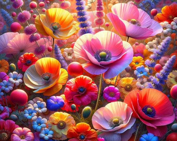 Vibrant Garden with Colorful Flowers in Sunlight