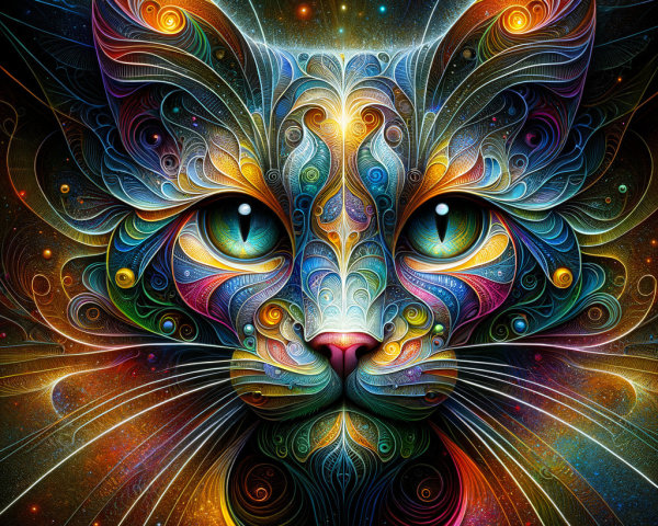 Intricate Cat Face Design with Vibrant Colors and Patterns