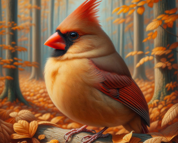 Cardinal on Branch Surrounded by Autumn Foliage