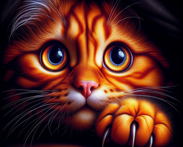 Illustration of an orange tabby cat in dim light