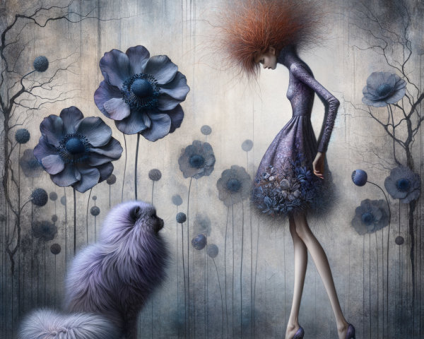 Surreal Fantasy Art Featuring a Woman and Dog