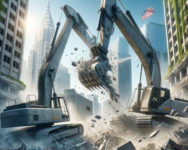 Excavators Demolish Skyscrapers in Post-Apocalyptic City