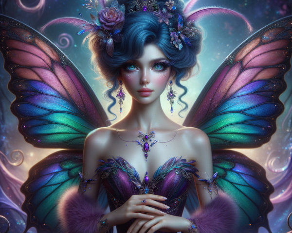 Fairy Figure with Butterfly Wings in Dreamlike Setting