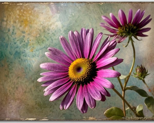 Close-Up of Vibrant Purple Daisies with Yellow Centers