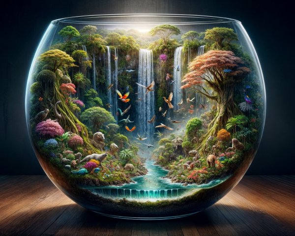 Vibrant Glass Bowl with Miniature Ecosystem Details