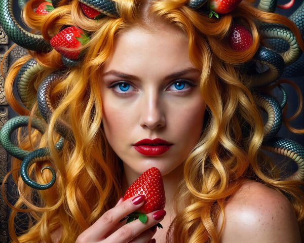 Vibrant Medusa Headshot with Fiery Hair and Snakes