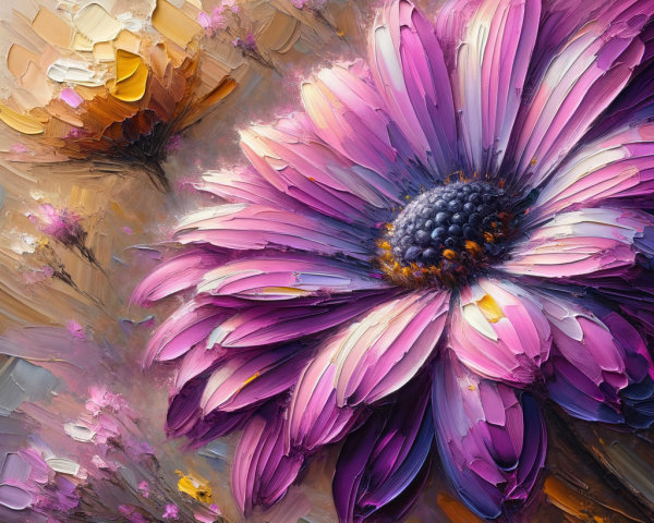Vibrant Painting of Blooming Flowers and Daisies