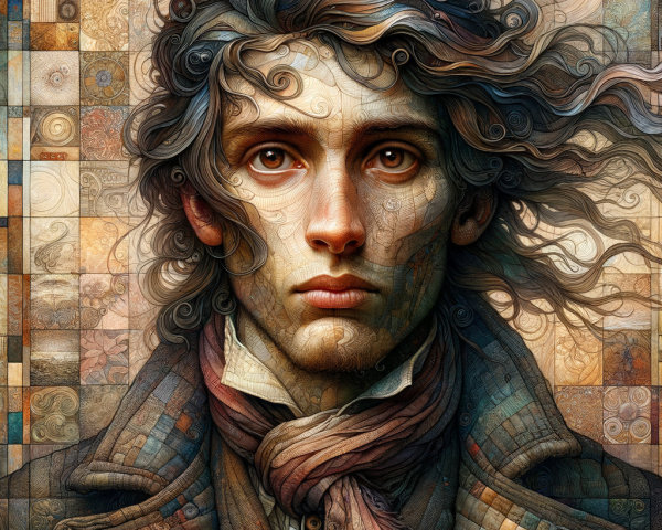 Young man in textured coat with contemplative expression
