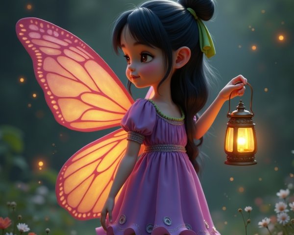 Whimsical Fairy in Enchanted Forest with Lantern