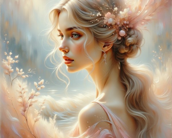 Ethereal Portrait of a Young Woman with Flowers