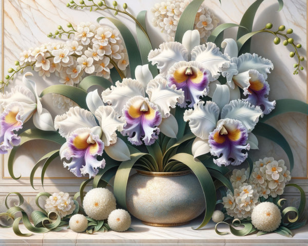 Elegant Orchid Bouquet in Decorative Vase with Greenery