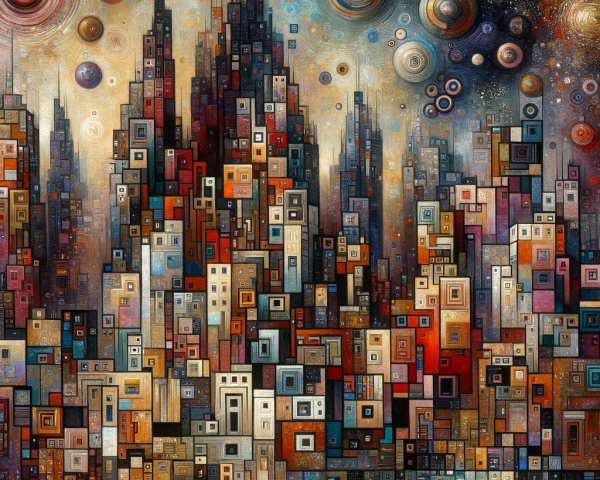 Abstract Cityscape with Geometric Shapes and Colors