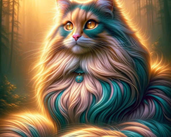 Majestic Feline in Sunlit Forest with Vibrant Colors