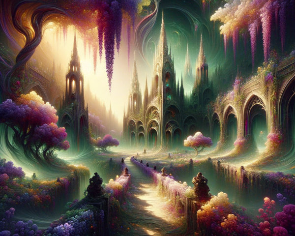 Vibrant Fantastical Landscape with Surreal Elements