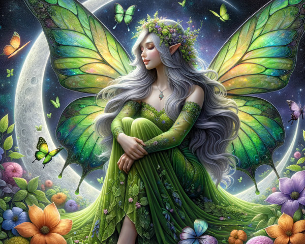 Serene Fairy with Butterfly Wings in Enchanted Garden