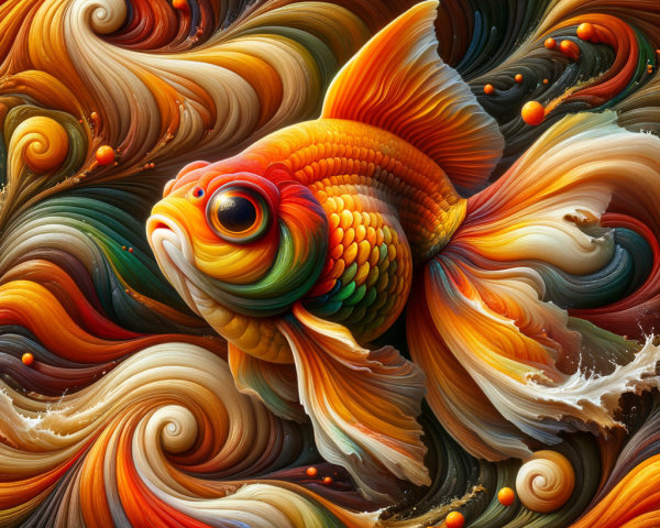 Vibrant Goldfish in Colorful Underwater Waves