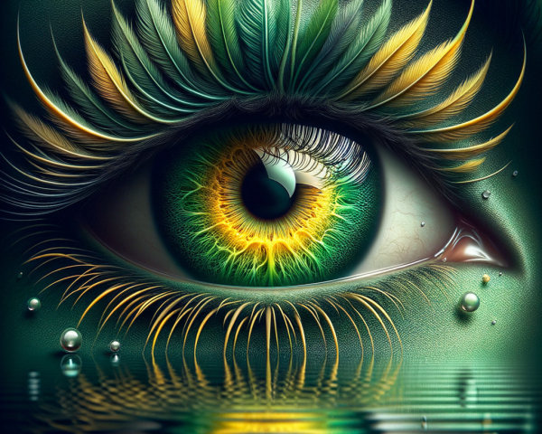 Large Eye with Green and Yellow Hues and Patterns