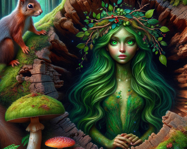 Serene Young Woman in Mystical Forest Setting