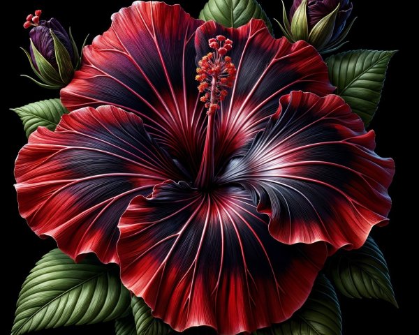 Hibiscus Flower with Deep Red and Black Petals